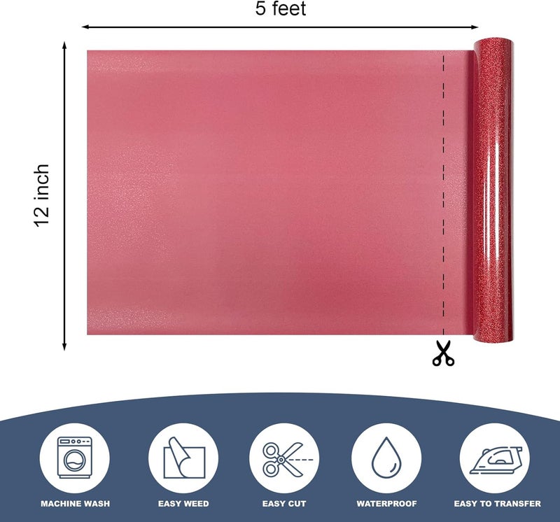 MerryMade Red Glitter Heat Transfer Vinyl 12" x 5 ft HTV for Shirts, Glitter HTV for All Cutter Machine - Easy to Cut & Weed for Heat Vinyl Design(Red) - Image 2